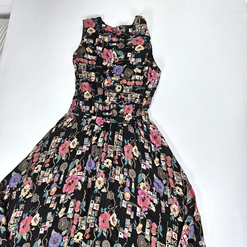 Carole Little Vintage Floral Playing Card Novelty Print Maxi Dress Black Size 14